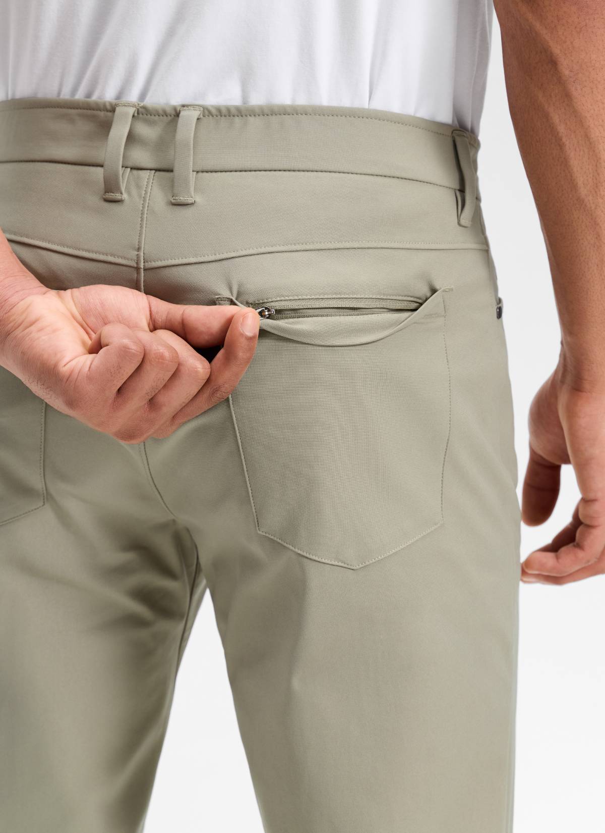 CRZ YOGA Mens Work Slim Fit All-Day Comfort Golf Pants 5 Pockets 30'' Khali Barley @model_info:Rafael