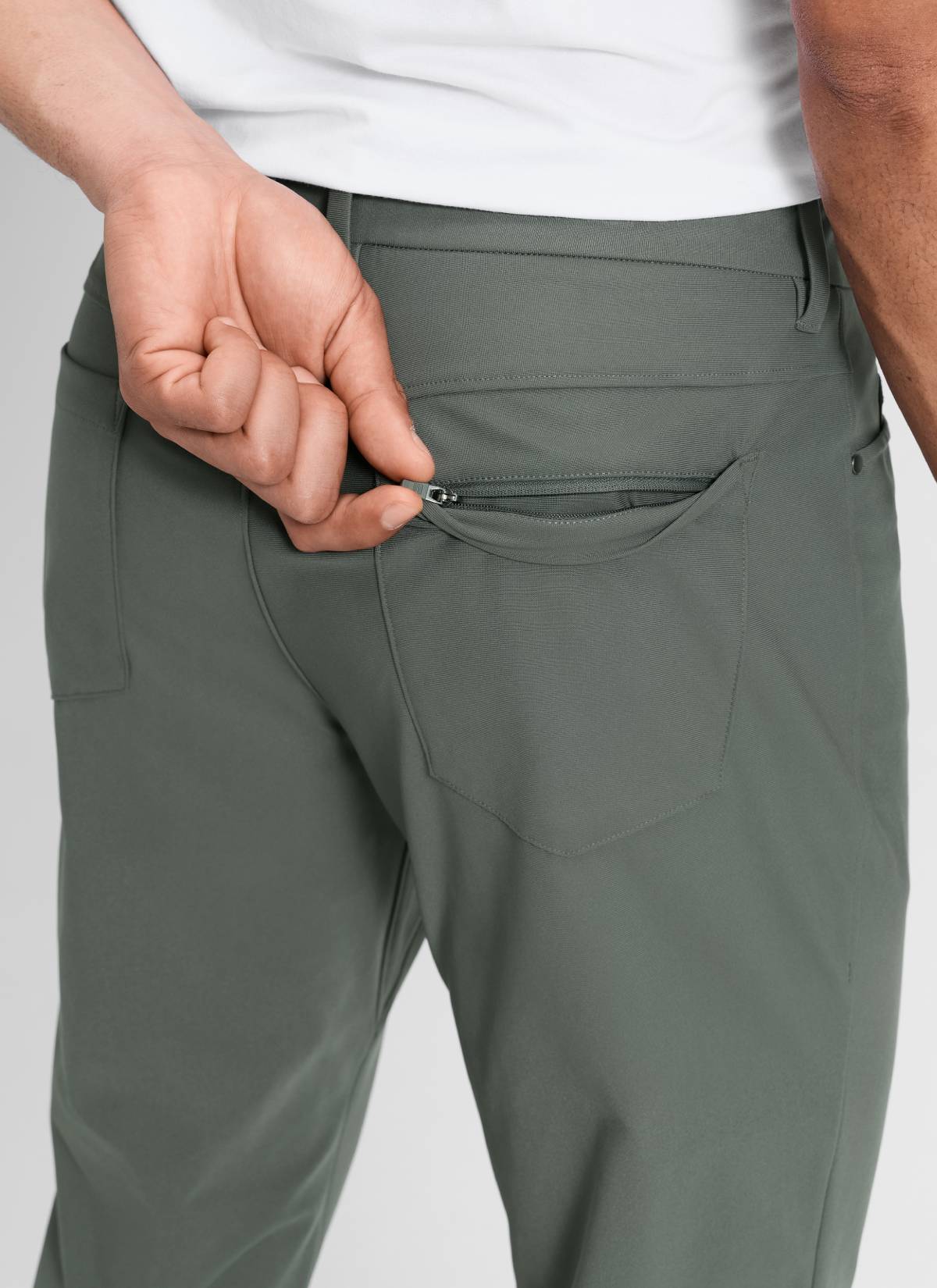 CRZ YOGA Mens Work Slim Fit All-Day Comfort Golf Pants 5 Pockets 30'' Grey Sage @model_info:Jhony