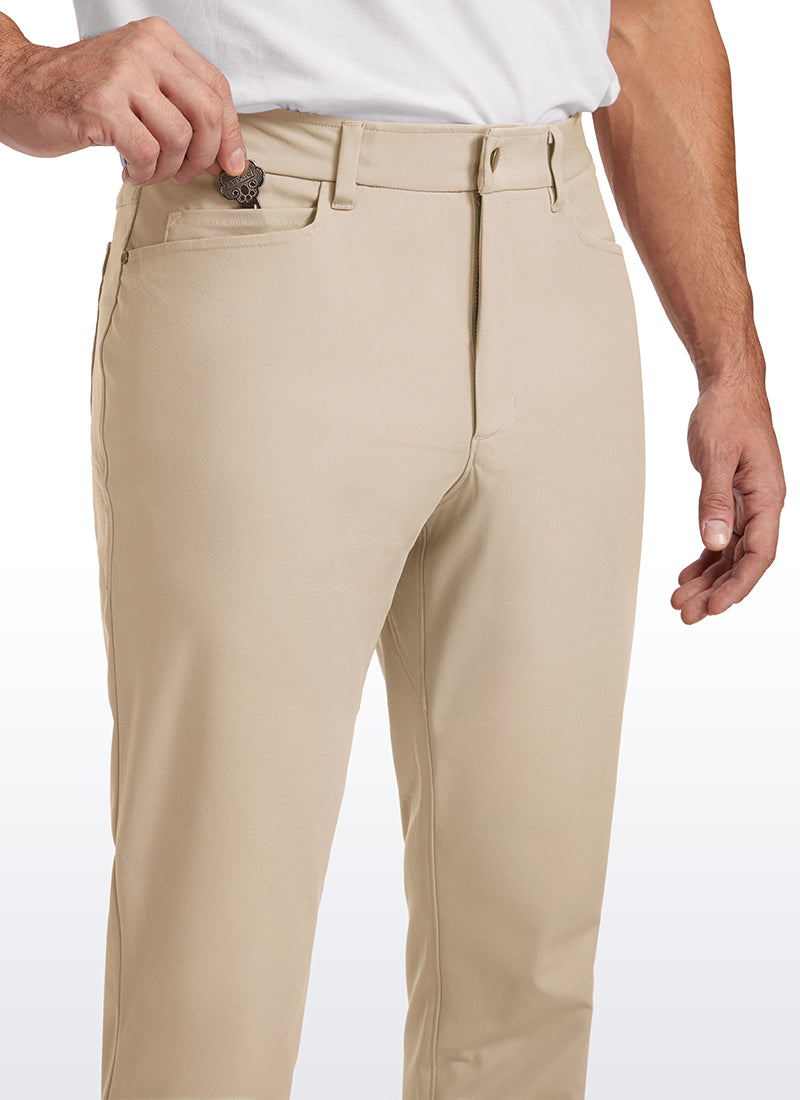 CRZ YOGA Mens Work Slim Fit All-Day Comfort Golf Pants 5 Pockets 30'' Raw Linen @model_info:Ilya