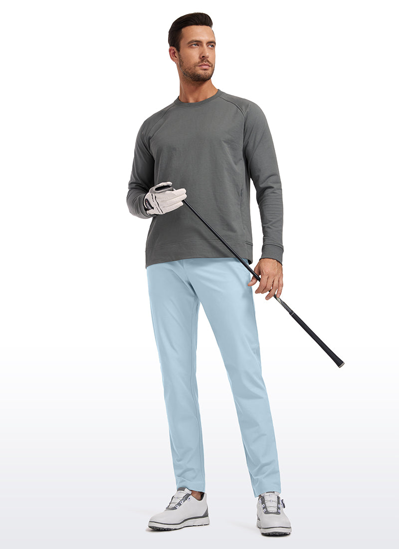 CRZ YOGA Mens Work Slim Fit All-Day Comfort Golf Pants 5 Pockets 32'' Chambray Blue @model_info:IL