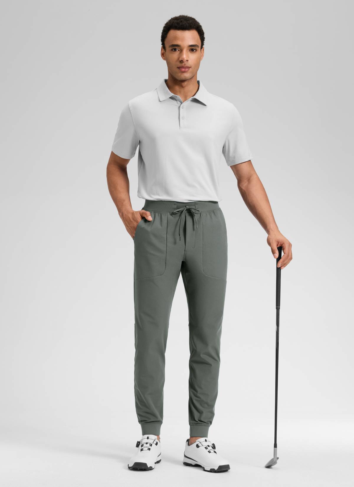 CRZ YOGA Mens Work Slim Fit All-Day Comfort Golf Joggers 30'' Grey Sage