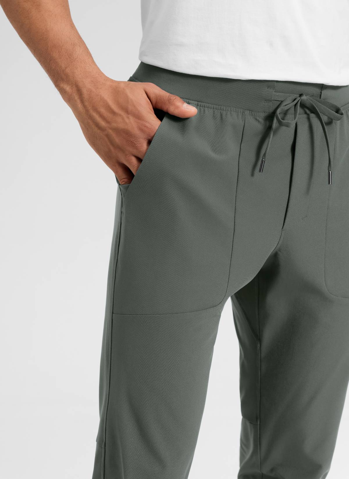 CRZ YOGA Mens Work Slim Fit All-Day Comfort Golf Joggers 30'' Grey Sage @model_info:Jhony
