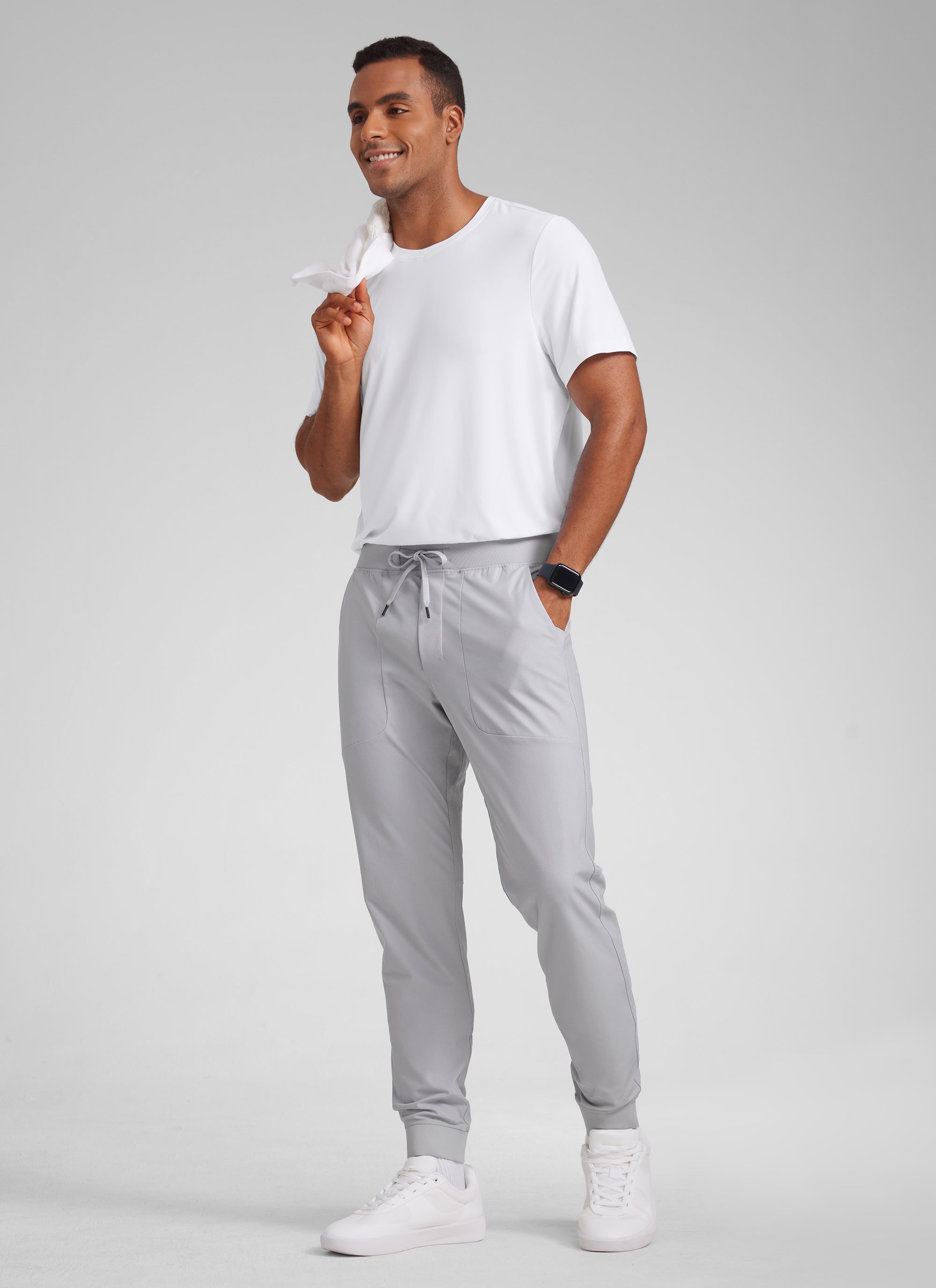 CRZ YOGA Men All Day Comfy Slim-Fit Golf Joggers 32'' with Pockets Platinum Grey @model_info:H