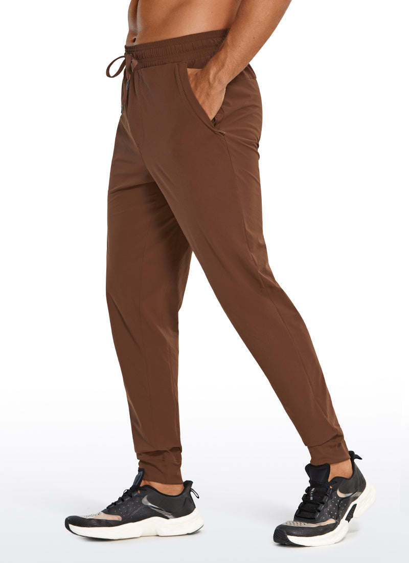 CRZ YOGA Men's Causul Relaxed Fit Lightweight Joggers Zip Pockets 29'' Dark Brown