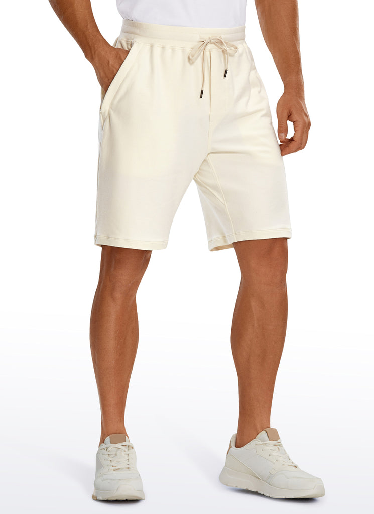 CRZ YOGA Men's Lounge Bermuda Amenity Sweat Shorts Pockets 9'' White Apricot