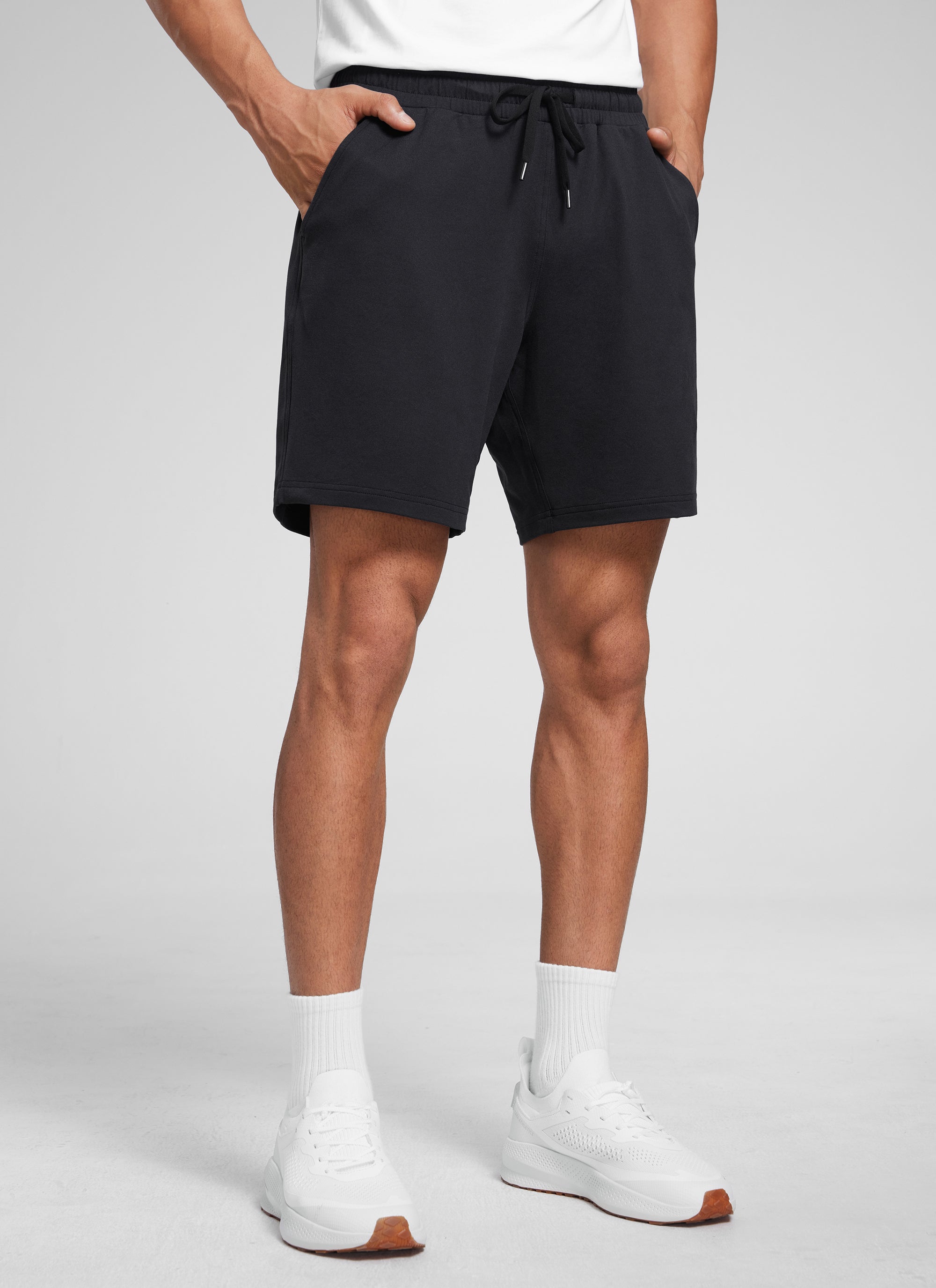 CRZ YOGA Men's Casual Lightweight Sweat Shorts with Pockets Black @model_info:J