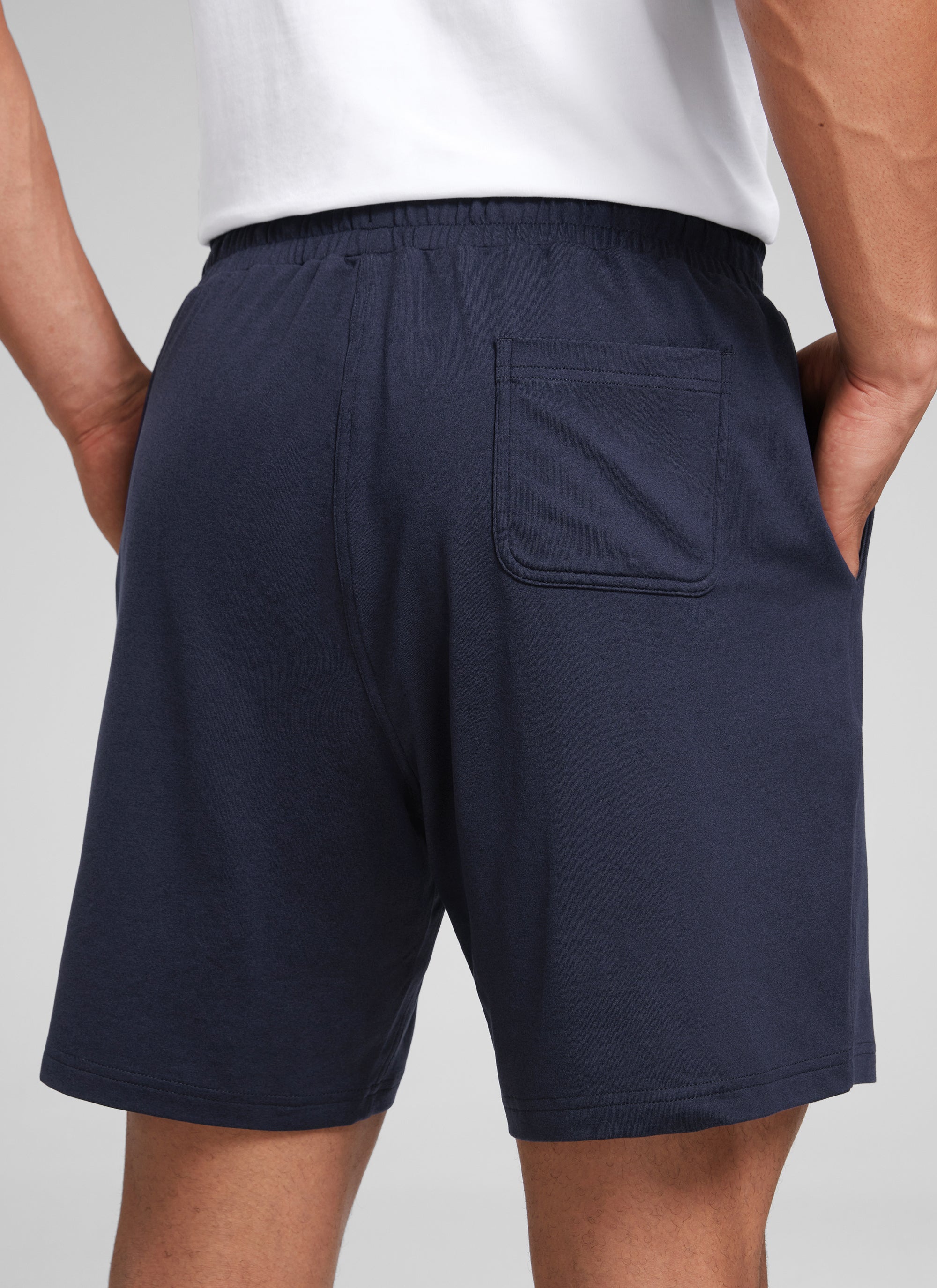 CRZ YOGA Men's Casual Lightweight Sweat Shorts with Pockets Navy @model_info:J