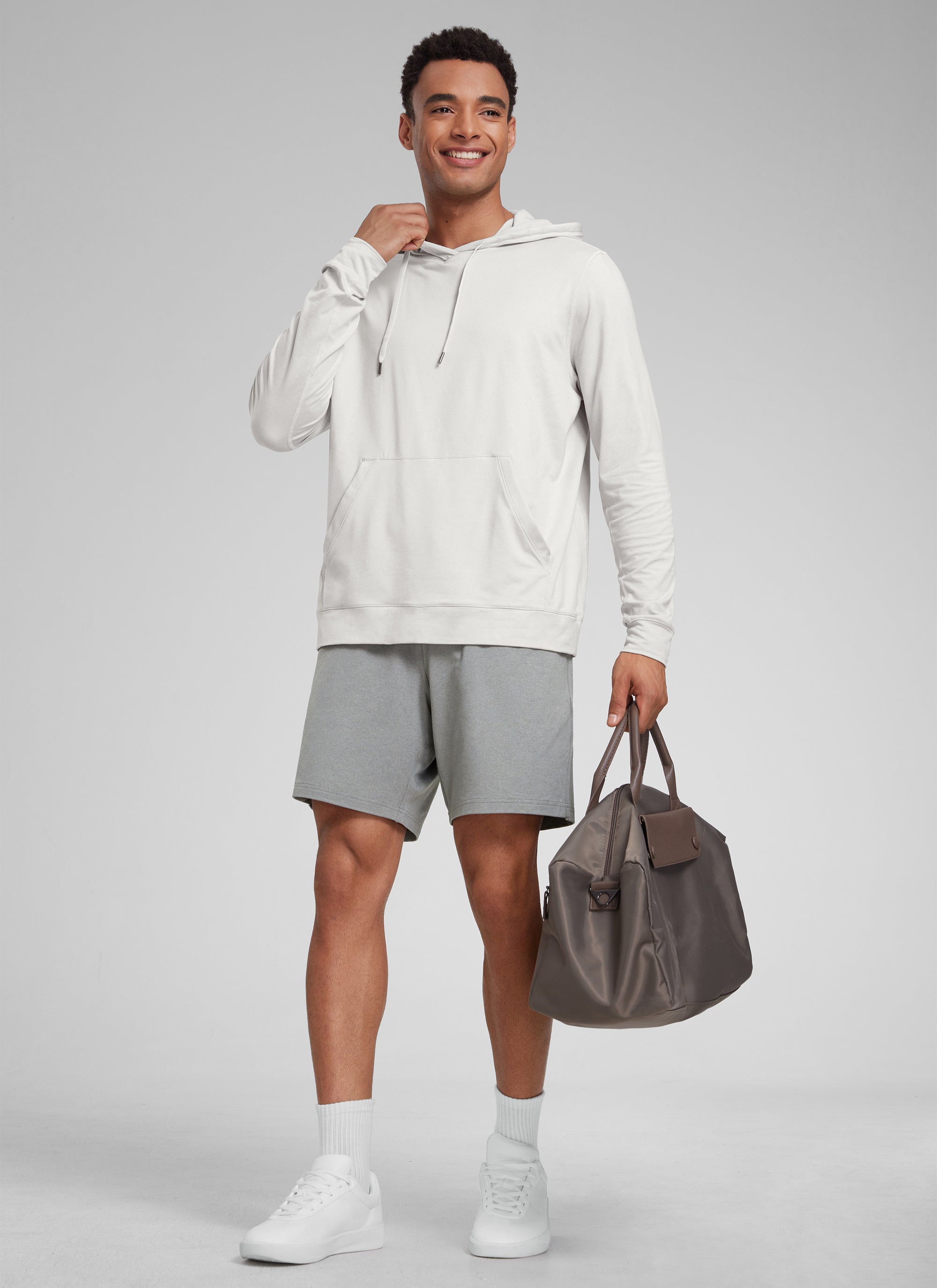 CRZ YOGA Men's Casual Lightweight Sweat Shorts with Pockets Sterling @model_info:J