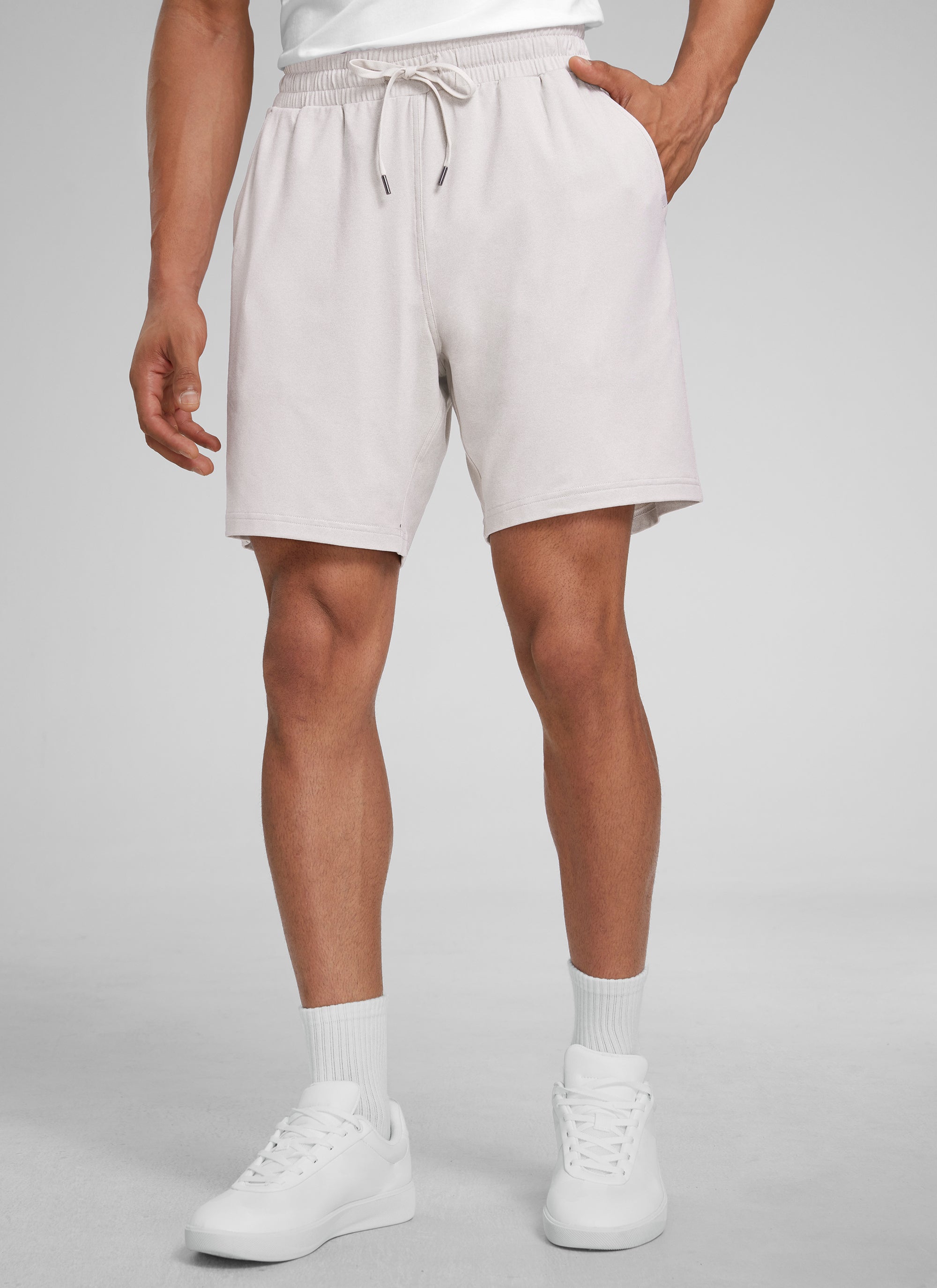 CRZ YOGA Men's Casual Lightweight Sweat Shorts with Pockets Milky White @model_info:J
