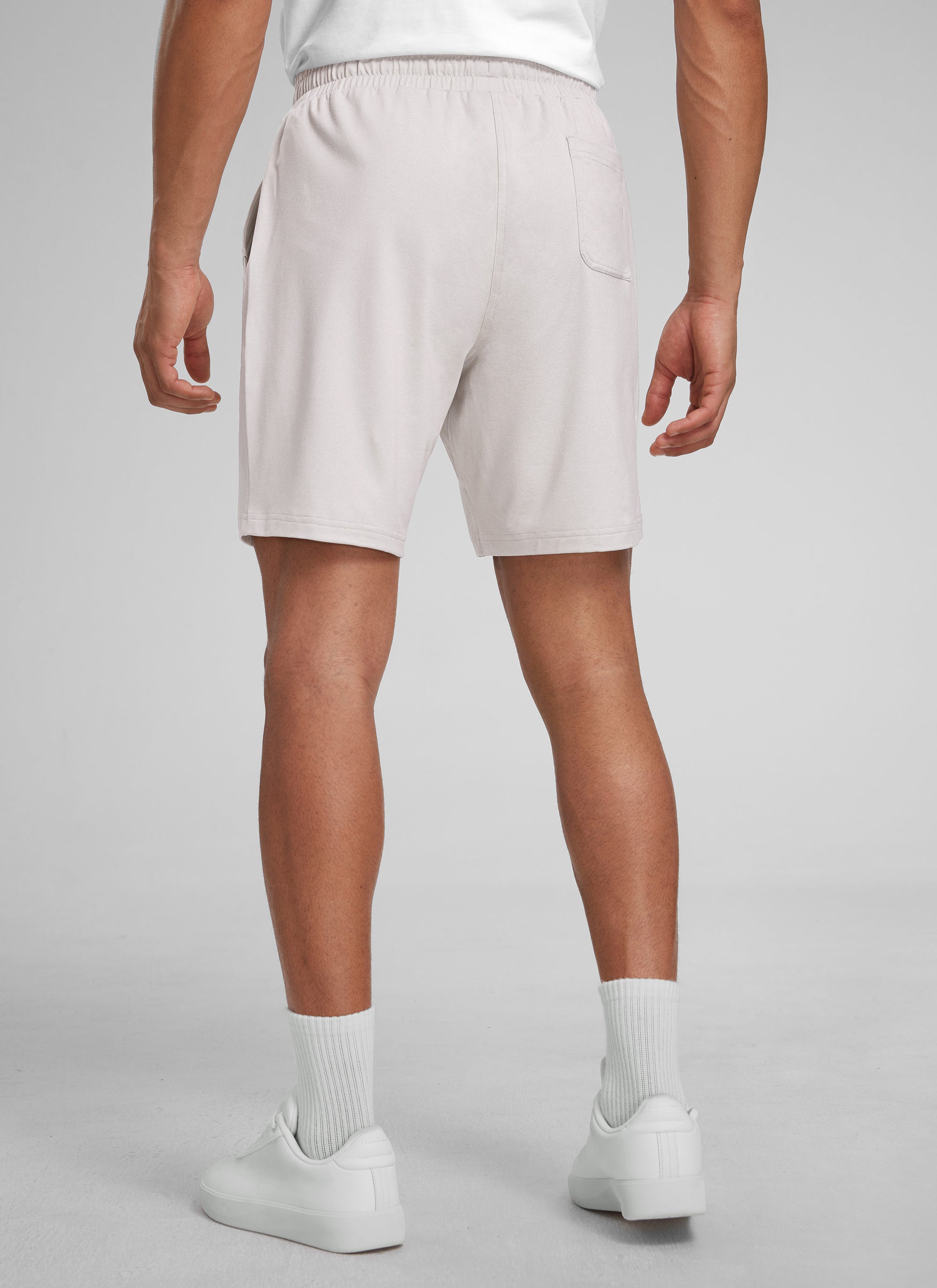 CRZ YOGA Men's Casual Lightweight Sweat Shorts with Pockets Milky White @model_info:J