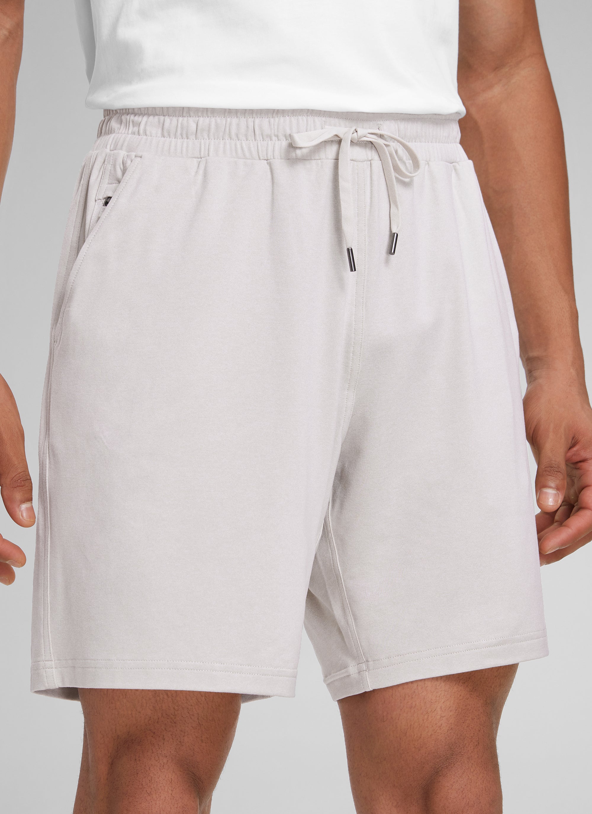 CRZ YOGA Men's Casual Lightweight Sweat Shorts with Pockets Milky White @model_info:J