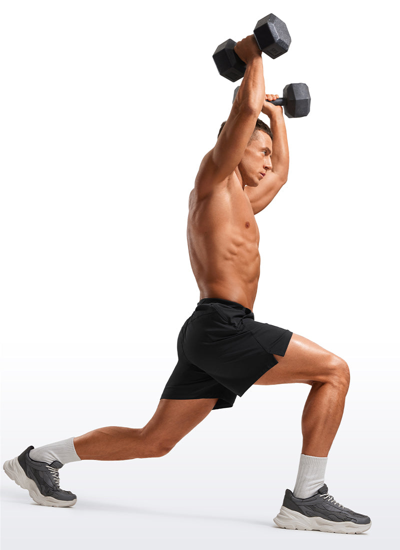 CRZ YOGA Men's Quick Dry Lightweight Gym Shorts with Zipper Pocket Black @model_info:A