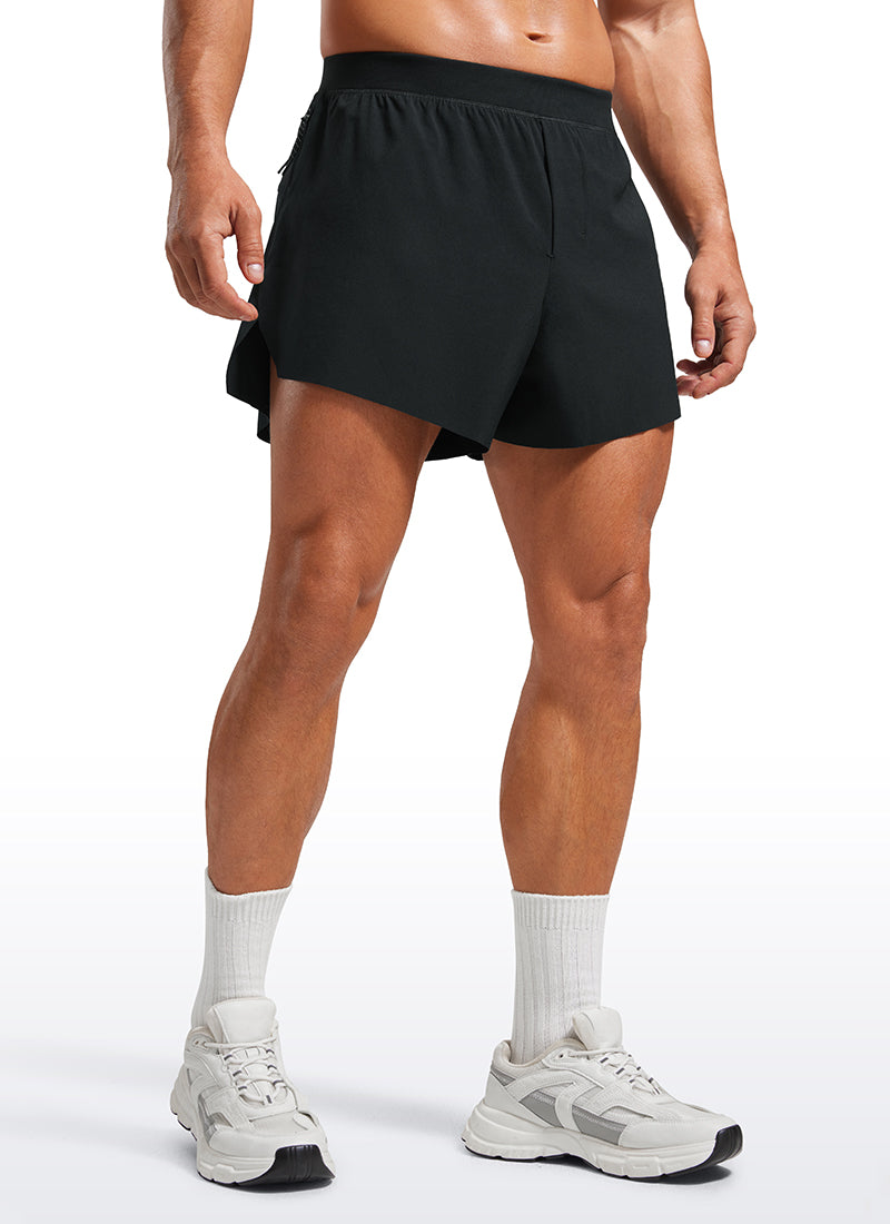 CRZ YOGA Men's 2 in 1 Running Dolphin Quick Dry Zip Pocket Shorts  4'' Black @model_info:M