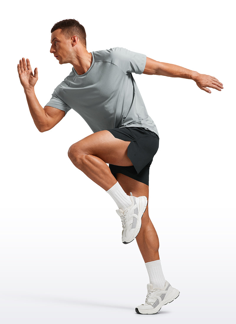 CRZ YOGA Men's 2 in 1 Running Dolphin Quick Dry Zip Pocket Shorts  4'' Black @model_info:M