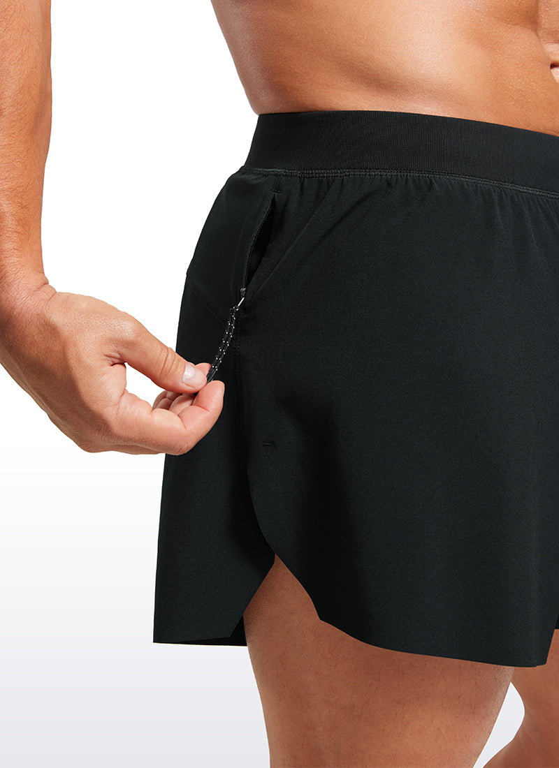 CRZ YOGA Men's 2 in 1 Running Dolphin Quick Dry Zip Pocket Shorts  4'' Black @model_info:M
