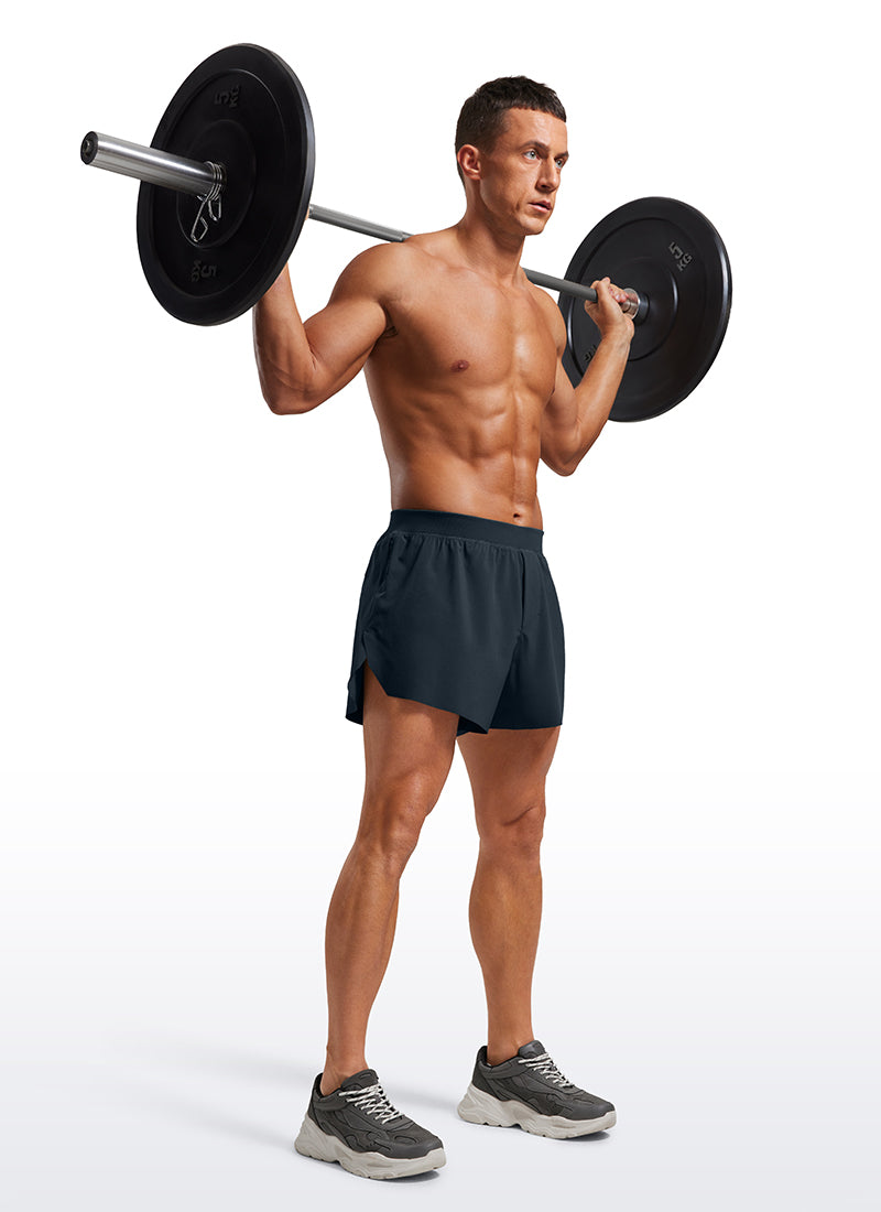 CRZ YOGA Men's 2 in 1 Running Dolphin Quick Dry Zip Pocket Shorts  4'' True Navy @model_info:M