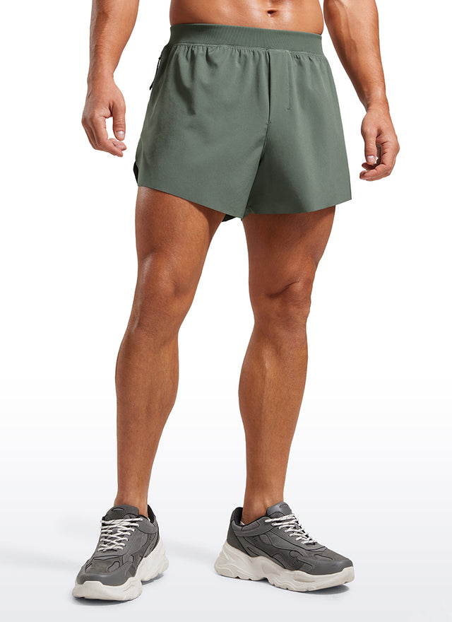 CRZ YOGA Men's 2 in 1 Running Dolphin Quick Dry Zip Pocket Shorts  4'' Grey Sage