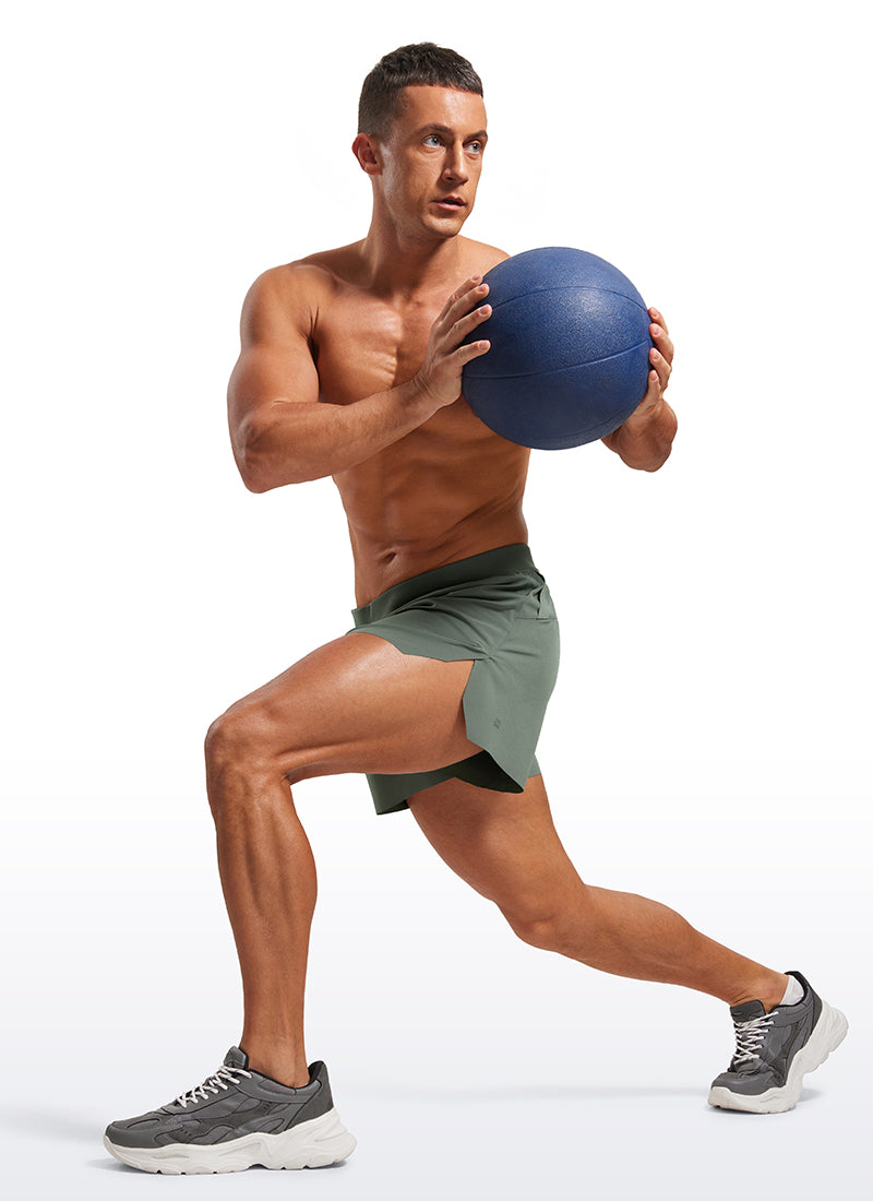 CRZ YOGA Men's 2 in 1 Running Dolphin Quick Dry Zip Pocket Shorts  4'' Grey Sage @model_info:M
