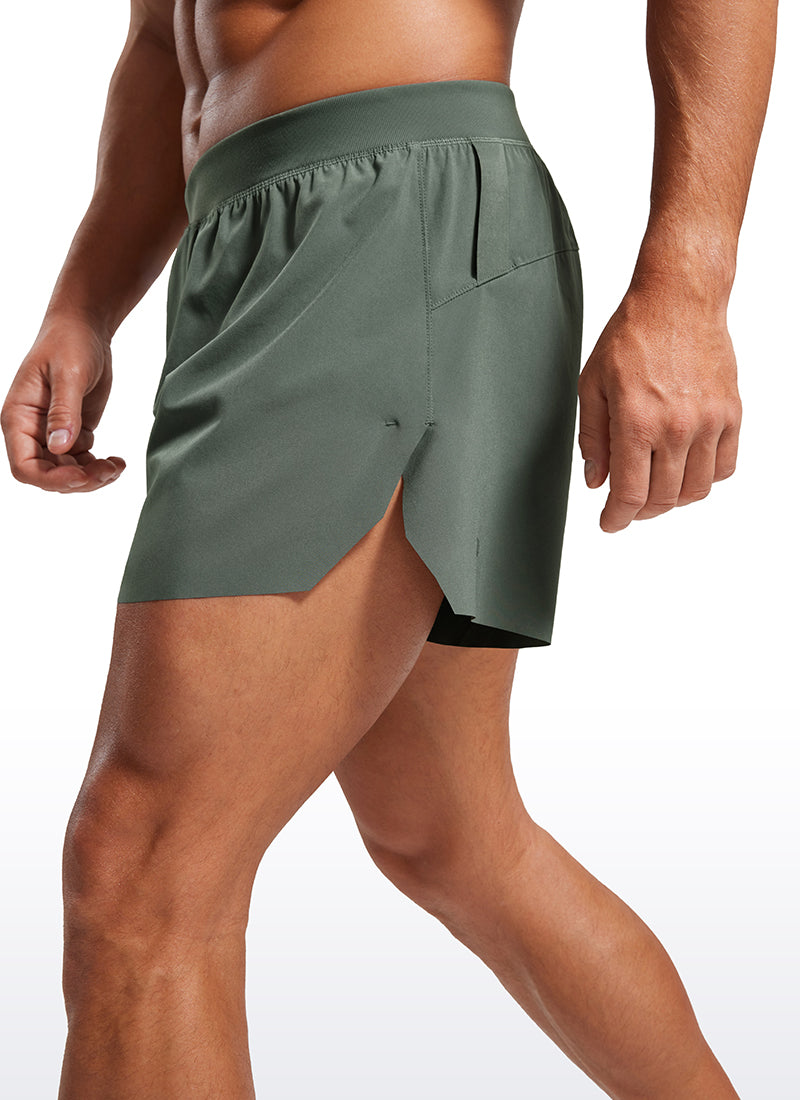 CRZ YOGA Men's 2 in 1 Running Dolphin Quick Dry Zip Pocket Shorts  4'' Grey Sage @model_info:M
