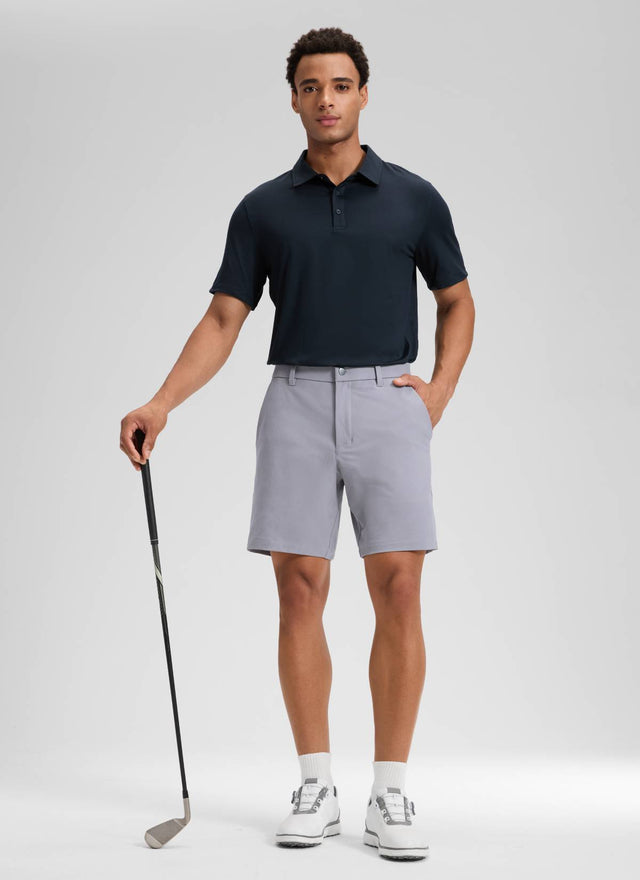 CRZ YOGA Men's Stretch Cotton Golf Mid Rise Pocket Chino Shorts 7