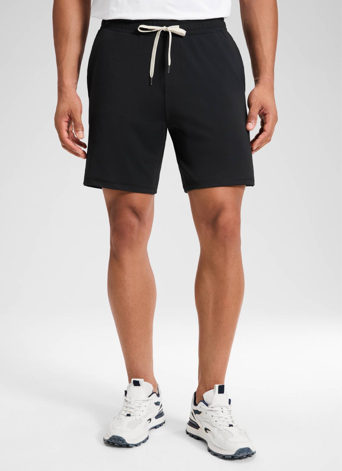 CRZ YOGA Men's Workout Mid Rise Drawstring Performance Knit Shorts 7