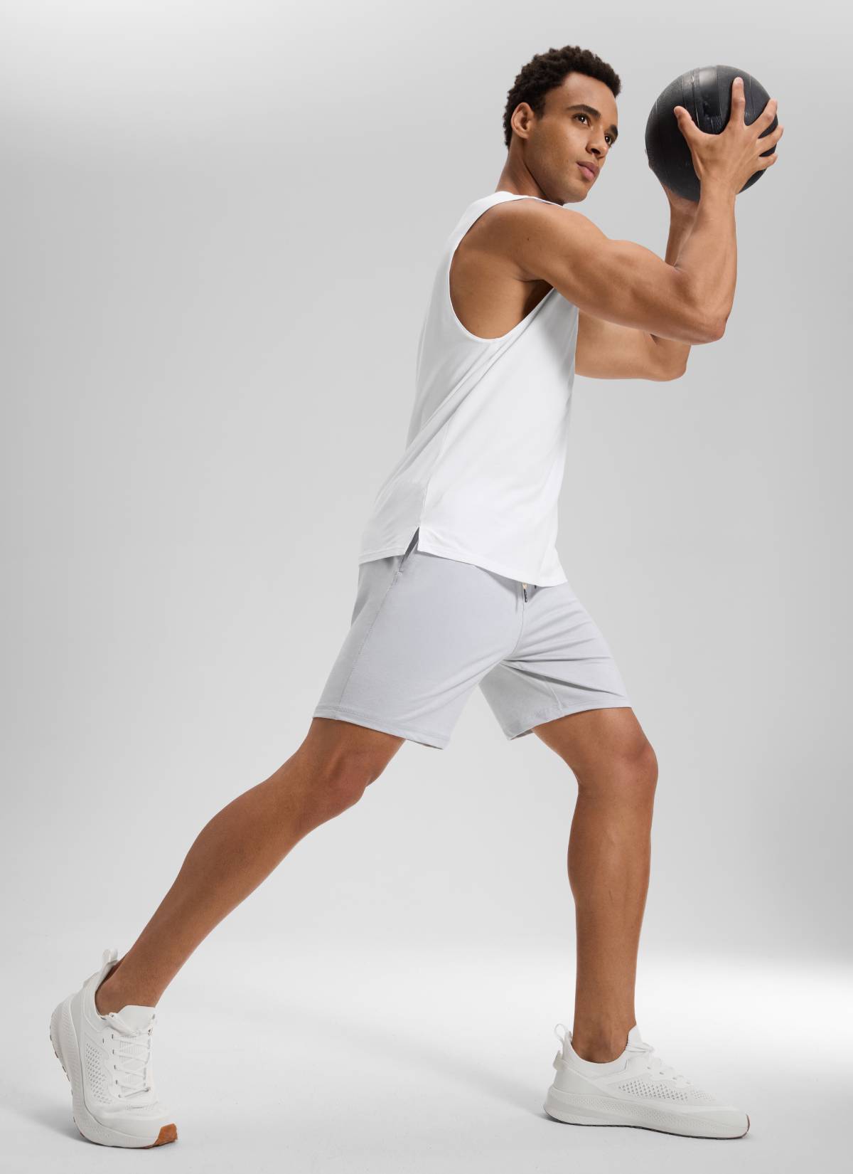 CRZ YOGA Men's Workout Mid Rise Drawstring Performance Knit Shorts 7
