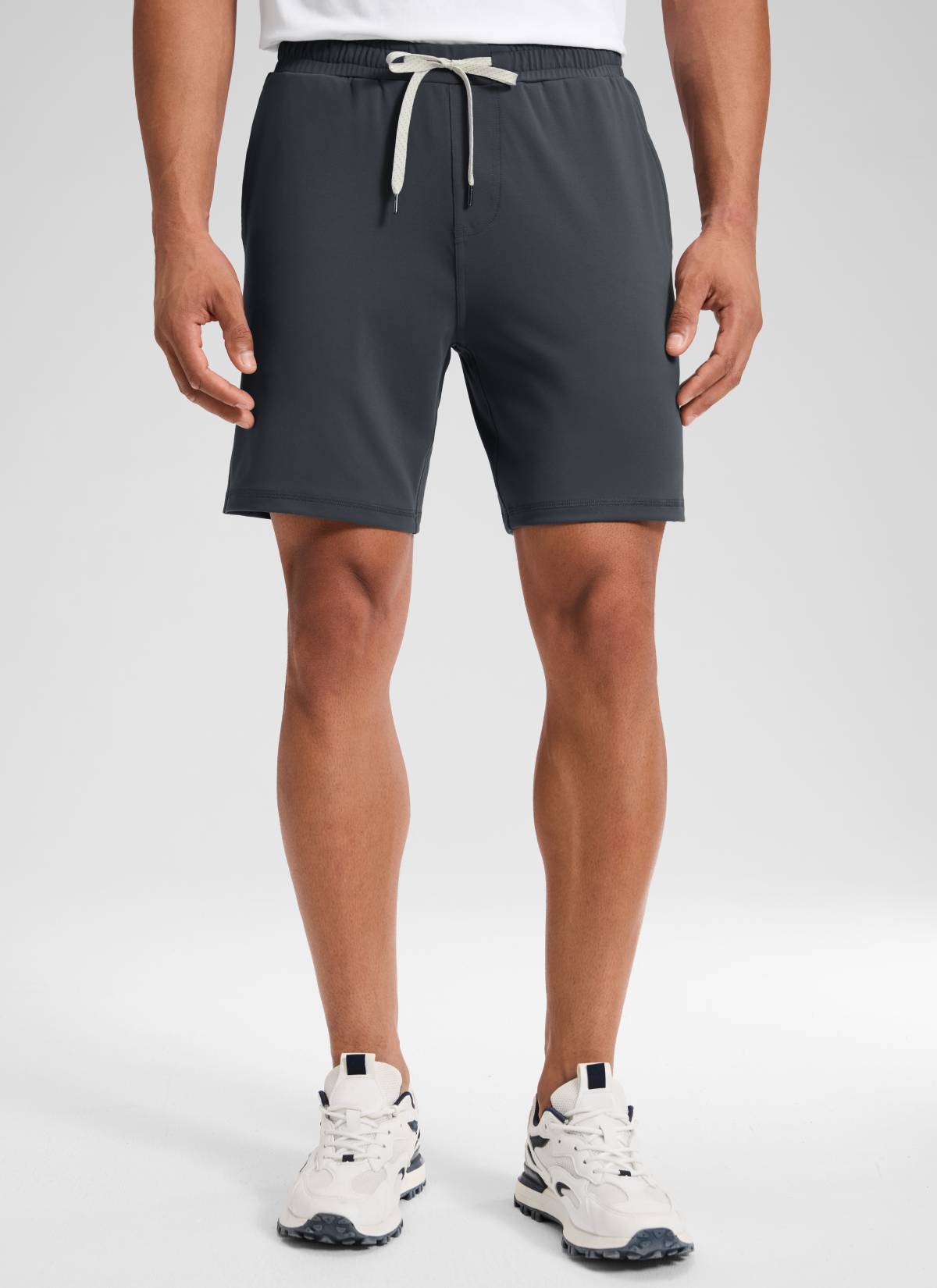CRZ YOGA Men's Workout Mid Rise Drawstring Performance Knit Shorts 7