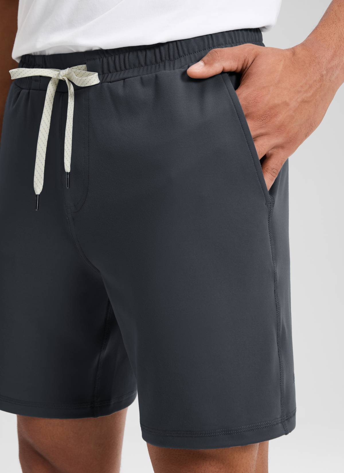 CRZ YOGA Men's Workout Mid Rise Drawstring Performance Knit Shorts 7