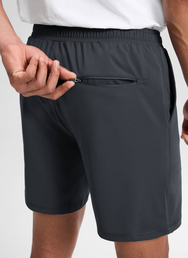 CRZ YOGA Men's Workout Mid Rise Drawstring Performance Knit Shorts 7