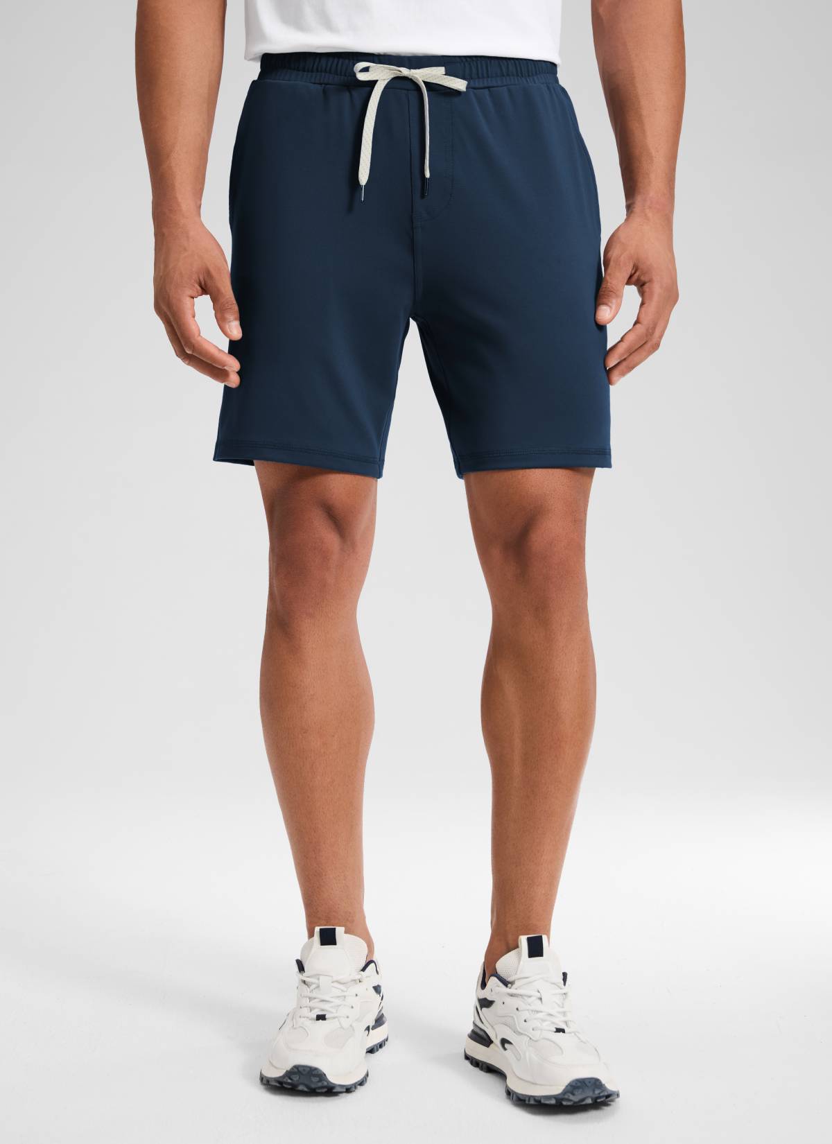 CRZ YOGA Men's Workout Mid Rise Drawstring Performance Knit Shorts 7