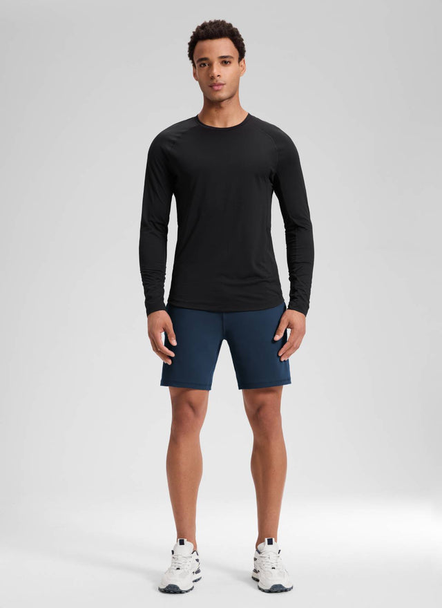CRZ YOGA Men's Workout Mid Rise Drawstring Performance Knit Shorts 7