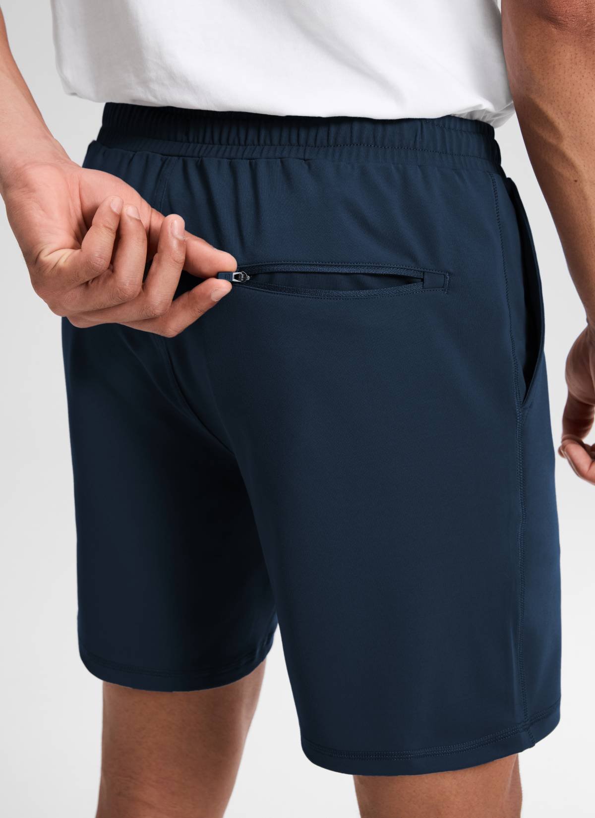 CRZ YOGA Men's Workout Mid Rise Drawstring Performance Knit Shorts 7