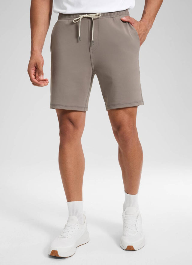 CRZ YOGA Men's Workout Mid Rise Drawstring Performance Knit Shorts 7