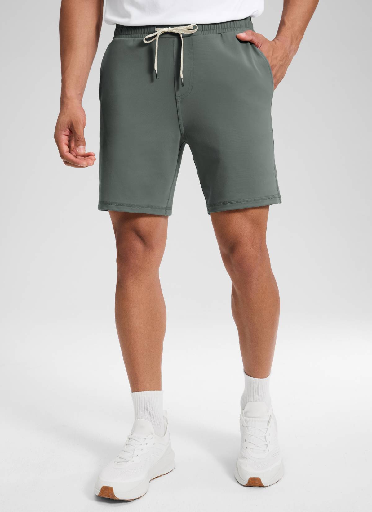 CRZ YOGA Men's Workout Mid Rise Drawstring Performance Knit Shorts 7