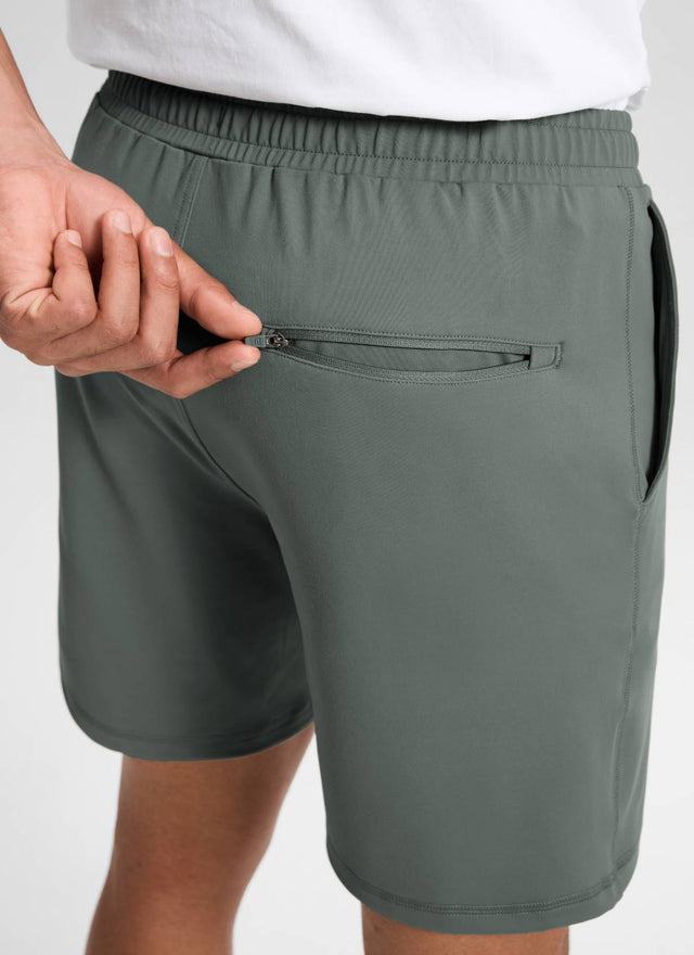 CRZ YOGA Men's Workout Mid Rise Drawstring Performance Knit Shorts 7