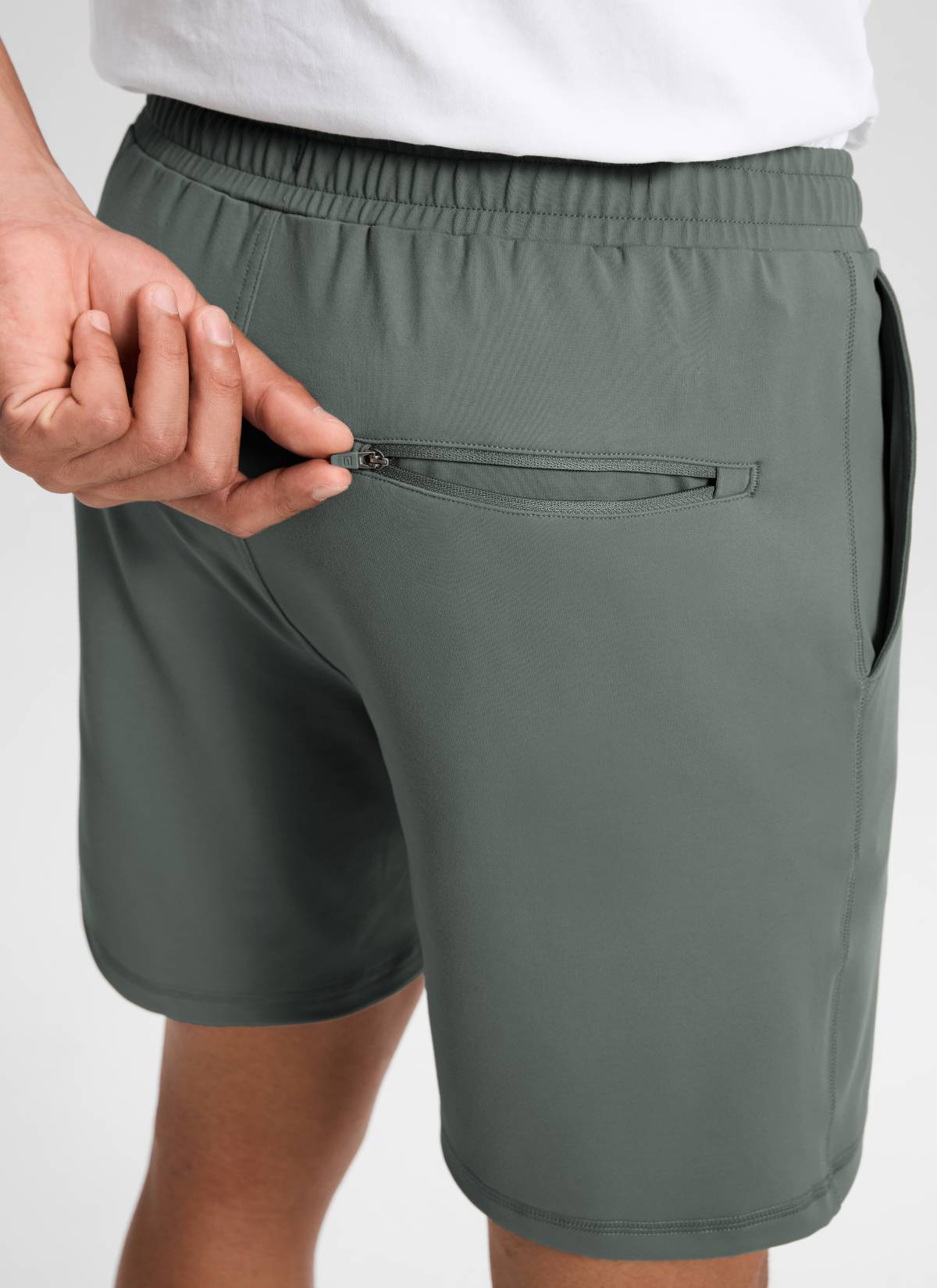 CRZ YOGA Men's Workout Mid Rise Drawstring Performance Knit Shorts 7