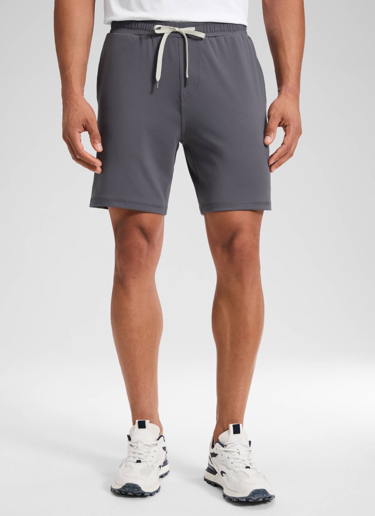 CRZ YOGA Men's Workout Mid Rise Drawstring Performance Knit Shorts 7
