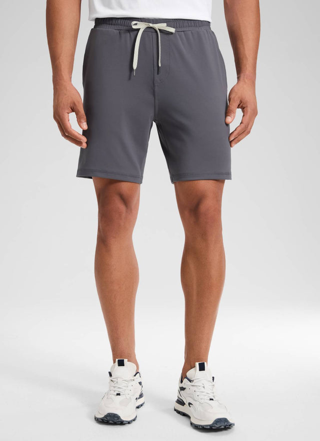 CRZ YOGA Men's Workout Mid Rise Drawstring Performance Knit Shorts 7