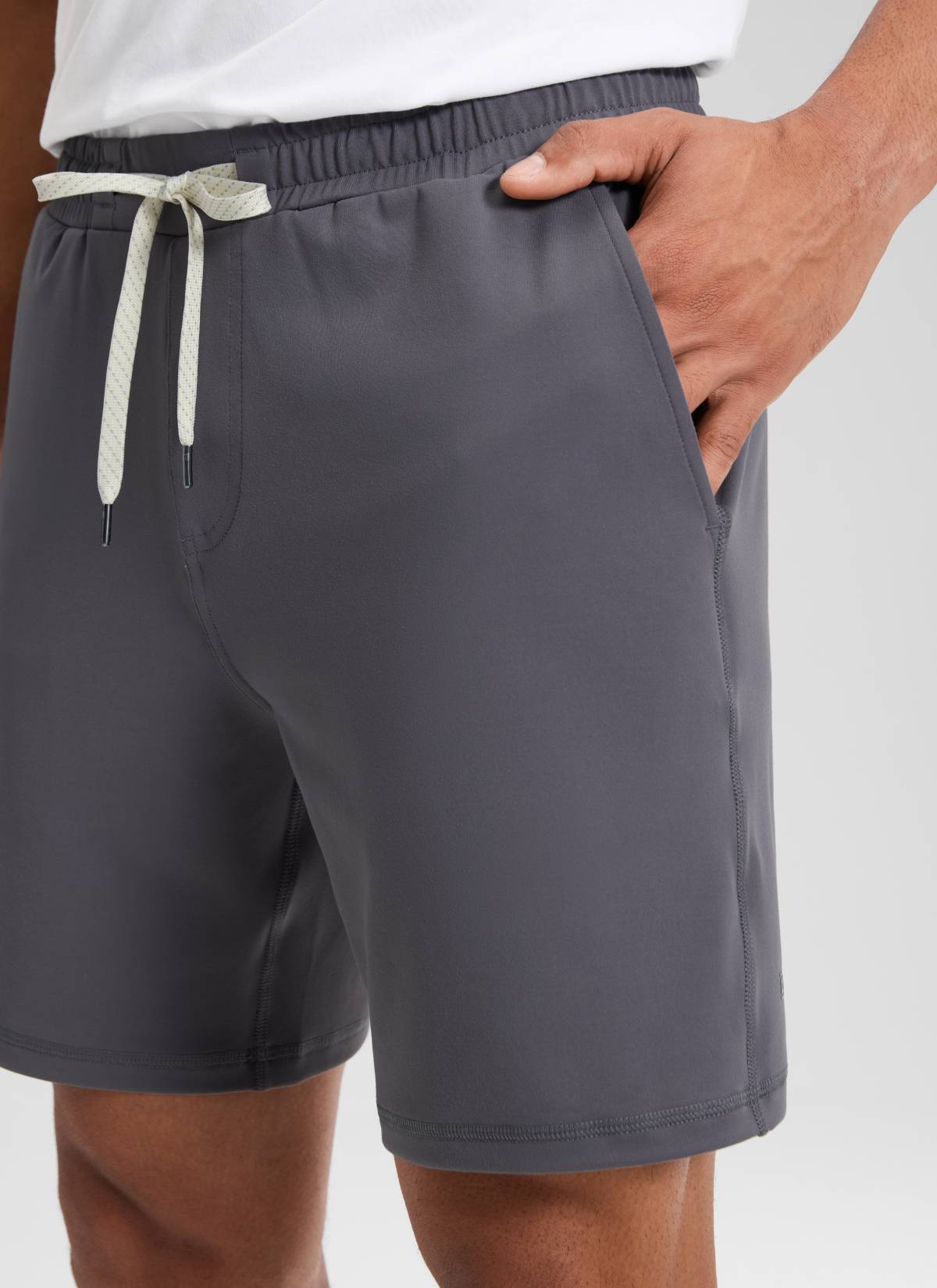 CRZ YOGA Men's Workout Mid Rise Drawstring Performance Knit Shorts 7