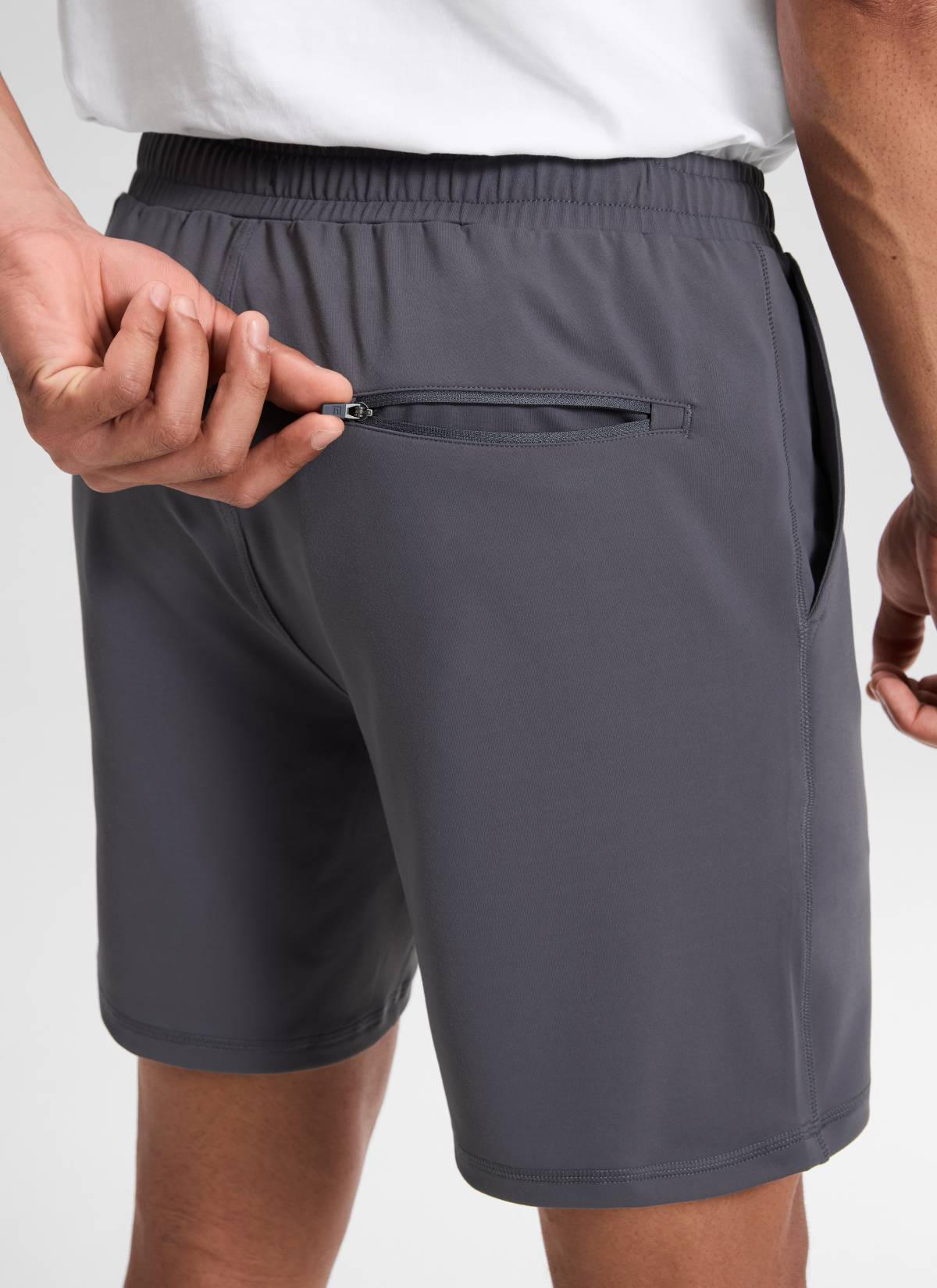 CRZ YOGA Men's Workout Mid Rise Drawstring Performance Knit Shorts 7