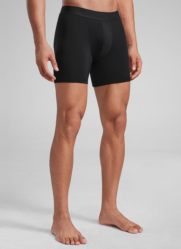 CRZ YOGA Men's Ultra-Soft Modal Double Lined 5" Boxer Underwear All Black