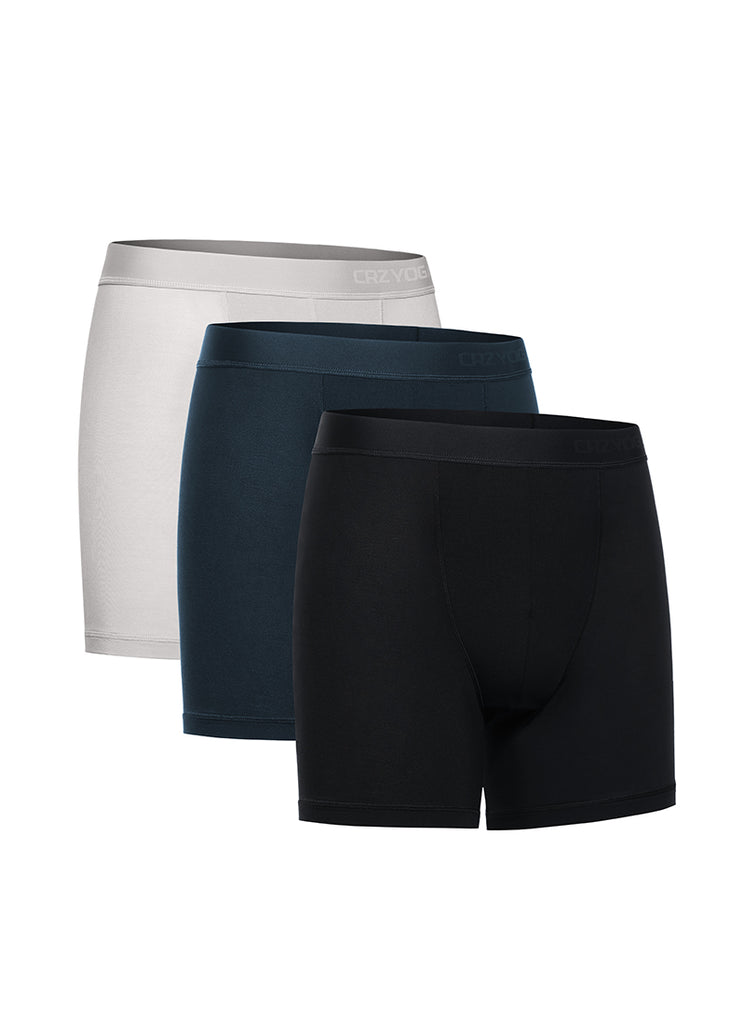 CRZ YOGA Men's Ultra-Soft Modal Double Lined 5" Boxer Underwear Black Platinum Grey True Navy