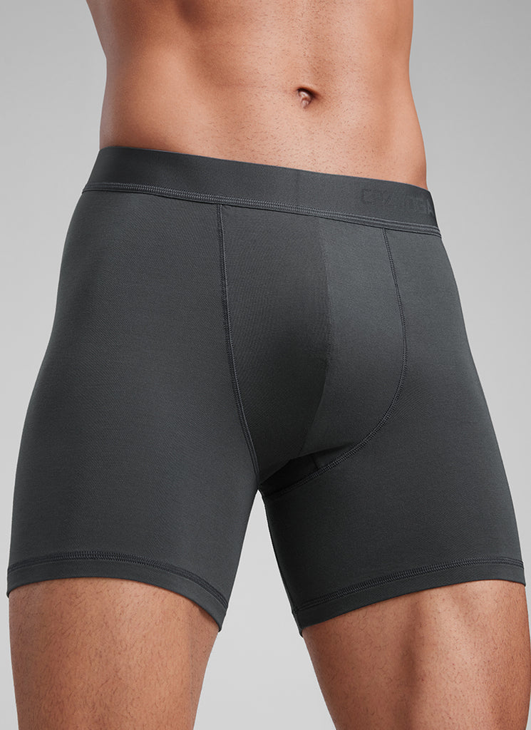 CRZ YOGA Men's Ultra-Soft Modal Double Lined 5" Boxer Underwear Black Mysterious Grey Night Sea Blue