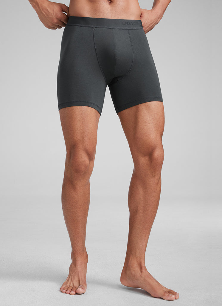 CRZ YOGA Men's Ultra-Soft Modal Double Lined 5" Boxer Underwear Black Platinum Grey True Navy