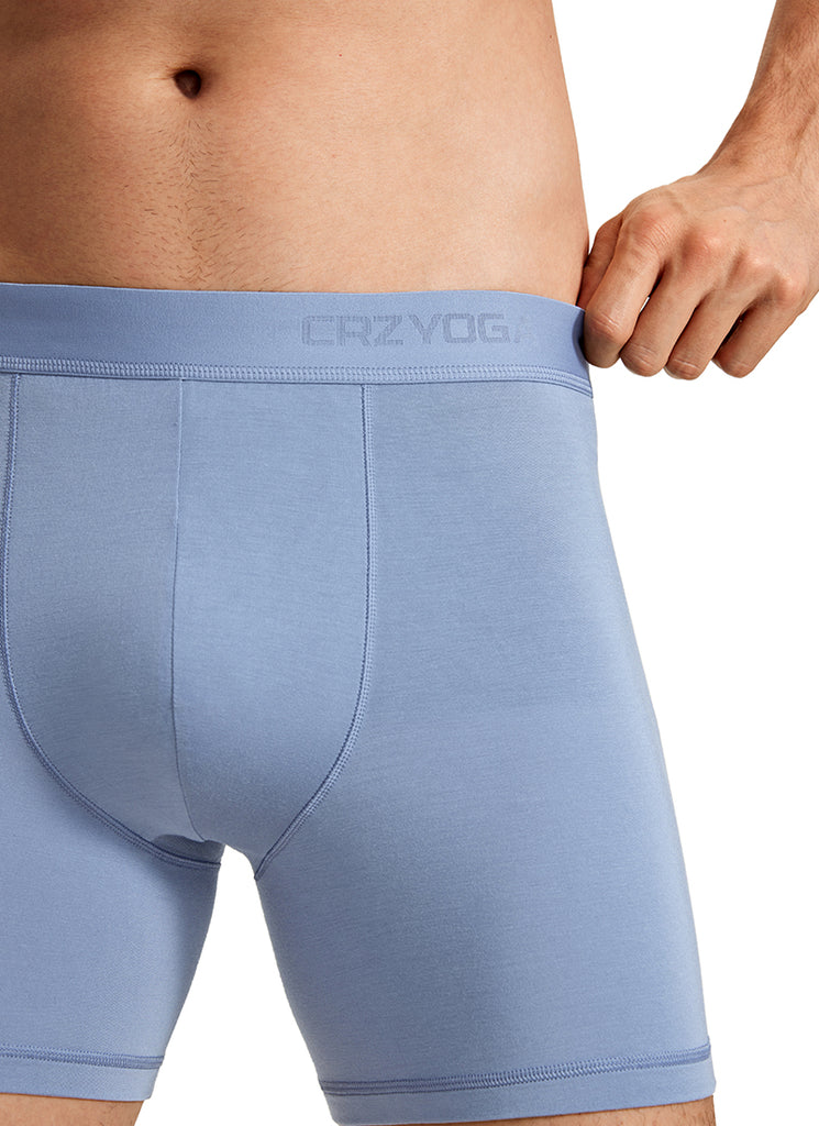 CRZ YOGA Men's Ultra-Soft Modal Double Lined 5" Boxer Underwear Black Slate Blue Hot Fudge Brown