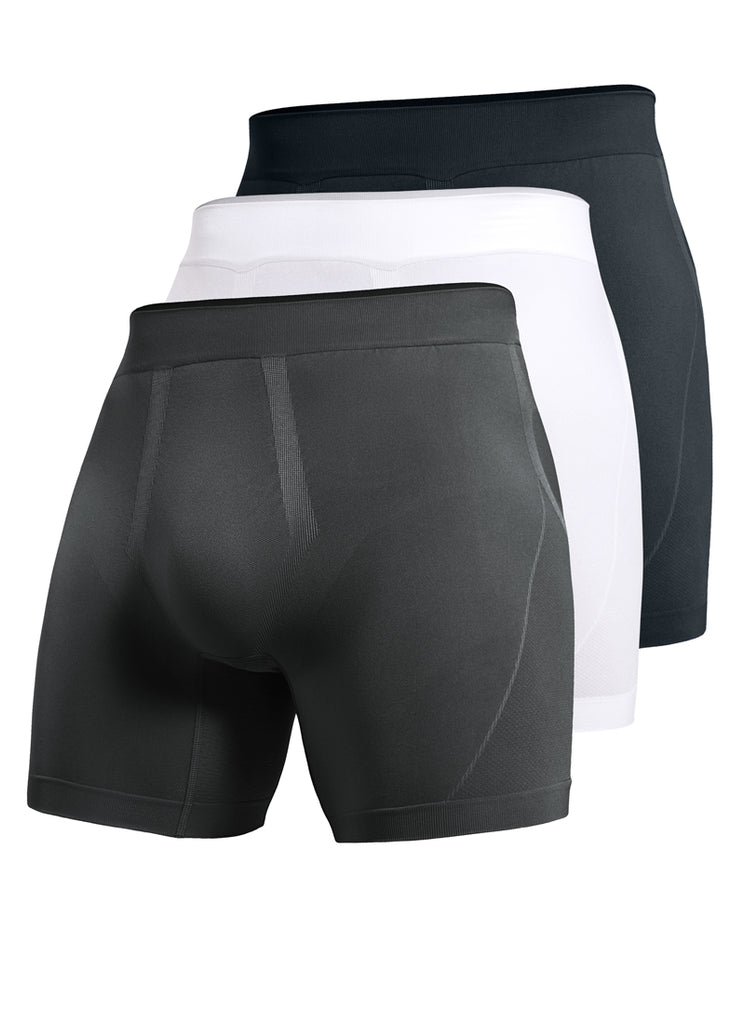 CRZ YOGA Men's Seamless Boxer Briefs Sports Underwear (3-Pack) Black Black True Navy