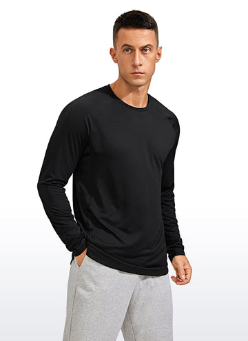 CRZ YOGA Men's Train Slim Fit Lightweight Rounded Scallop Long Sleeves Black