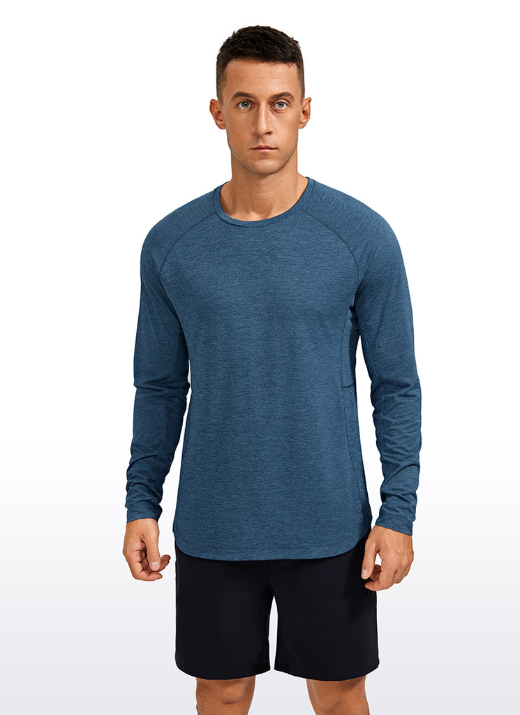 CRZ YOGA Men's Train Slim Fit Lightweight Rounded Scallop Long Sleeves Black