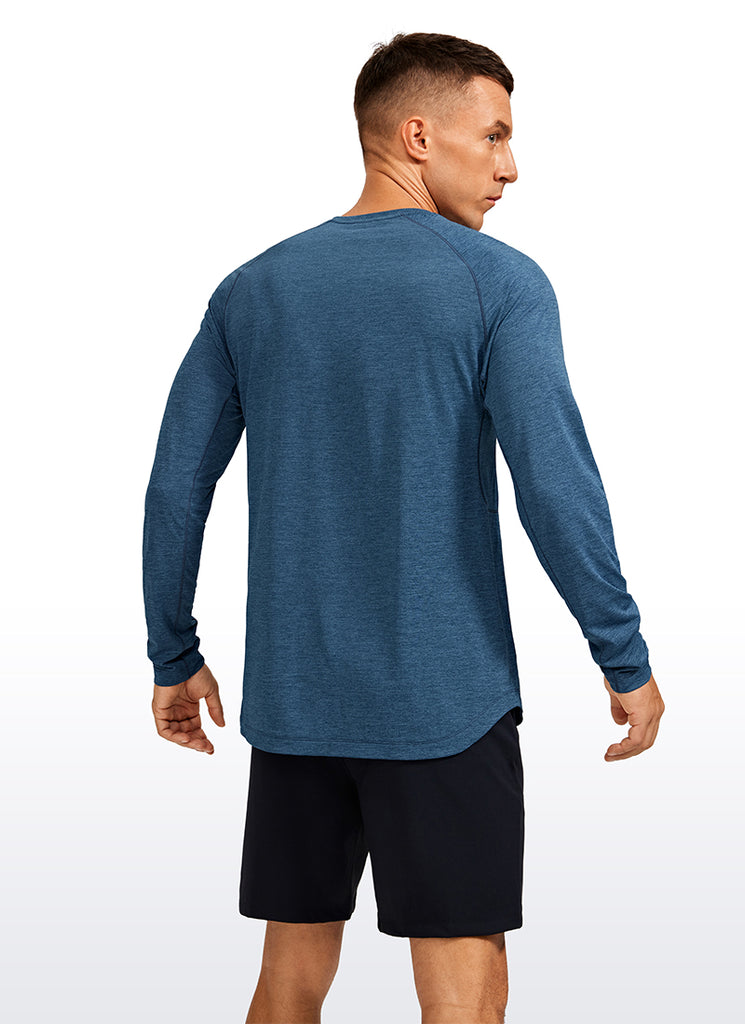 CRZ YOGA Men's Train Slim Fit Lightweight Rounded Scallop Long Sleeves Black