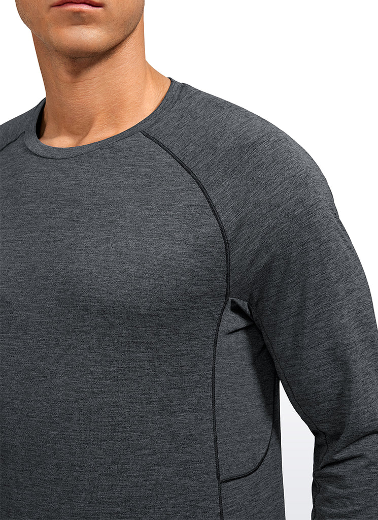 CRZ YOGA Men's Train Slim Fit Lightweight Rounded Scallop Long Sleeves Ocean Blue Heather